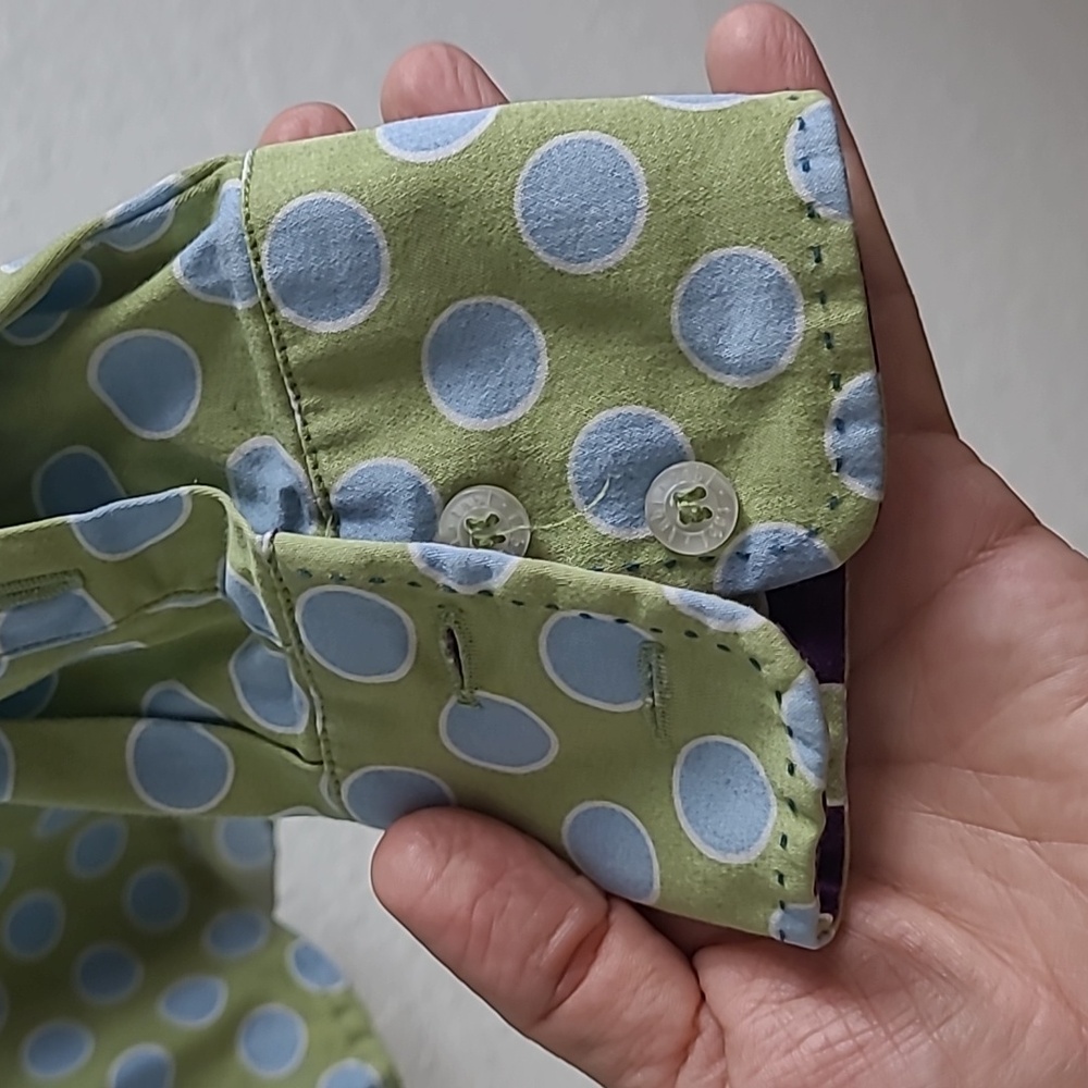 Tabi Green Polka Dot Button-Up Shirt Small Petir - Picture 4 of 7